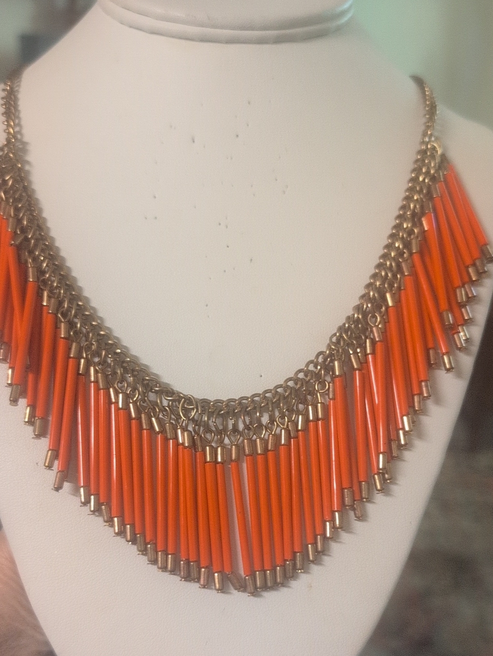 Bold Orange Fringe Statement Necklace - Women Jewelry